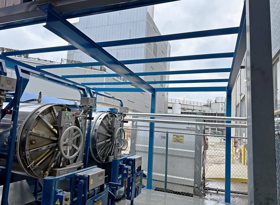 San-I-Pak autoclaves in place under the finished blue canopy